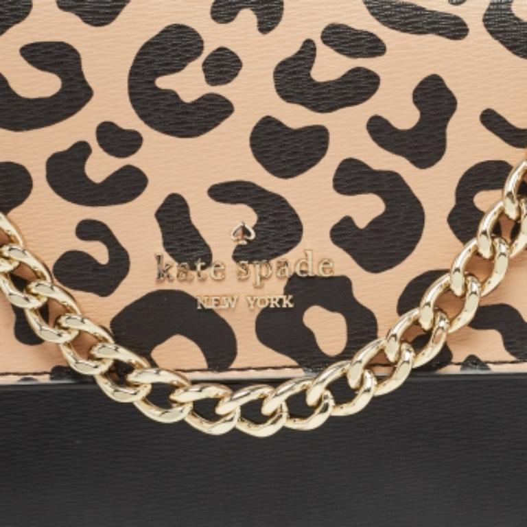 Noir Kate Spade Black/Beige Leopard Print Leather Remi Flap Chain Crossbody Bag en vente