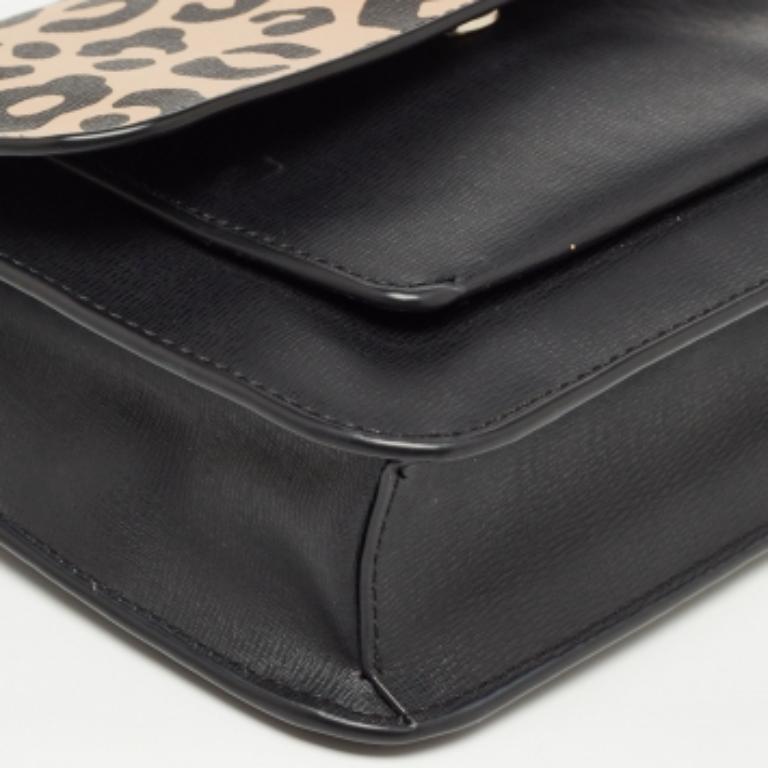 Kate Spade Black/Beige Leopard Print Leather Remi Flap Chain Crossbody Bag Pour femmes en vente