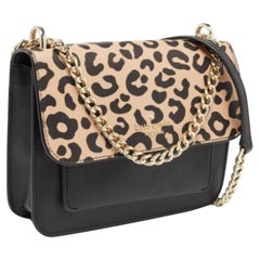 Kate Spade Black/Beige Leopard Print Leather Remi Flap Chain Crossbody Bag