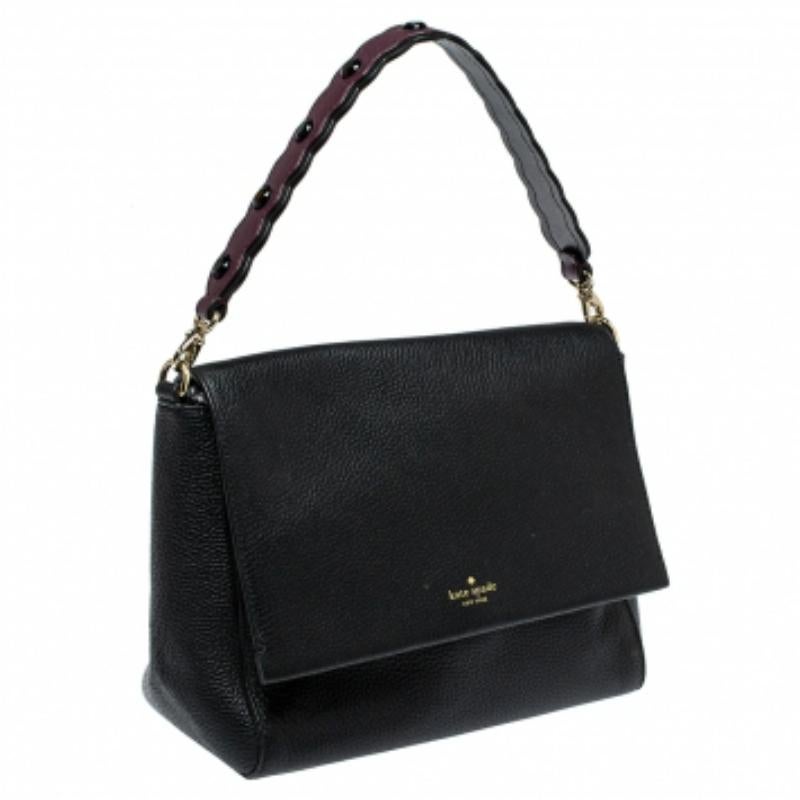 Kate Spade Black Leather Flap Satchel For Sale 5