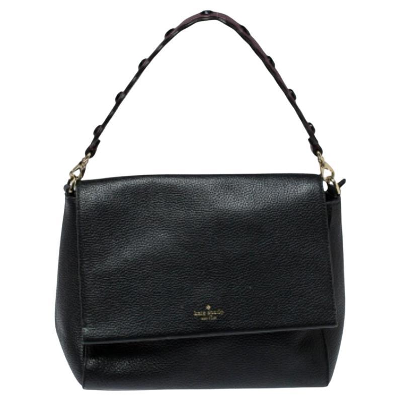 Kate Spade Black Leather Flap Satchel For Sale