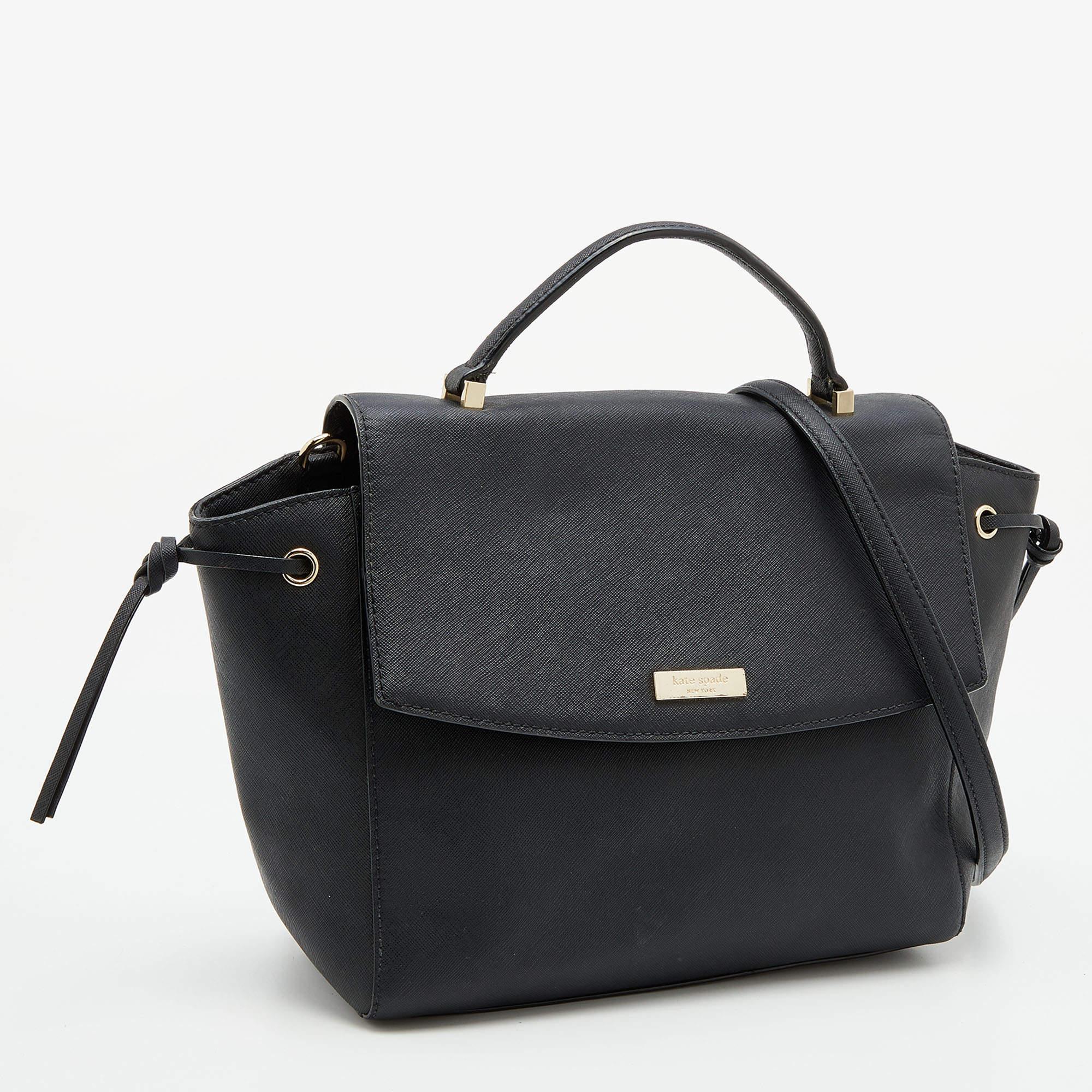 Kate Spade Black Leather Flap Top Handle Bag In Good Condition For Sale In Dubai, Al Qouz 2