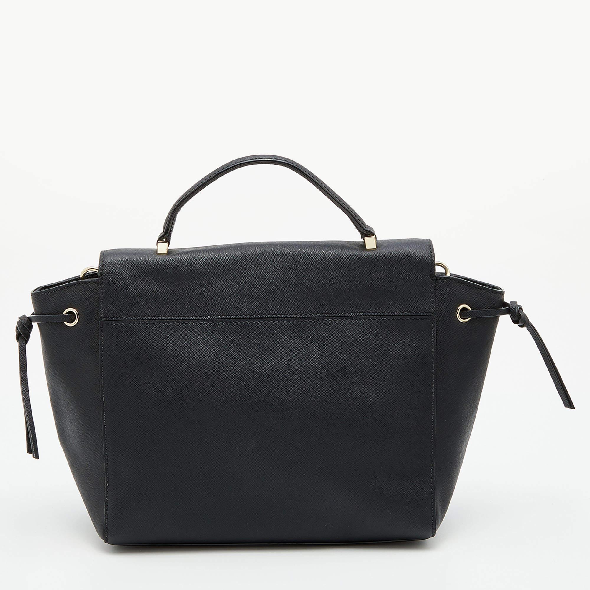 Women's Kate Spade Black Leather Flap Top Handle Bag For Sale