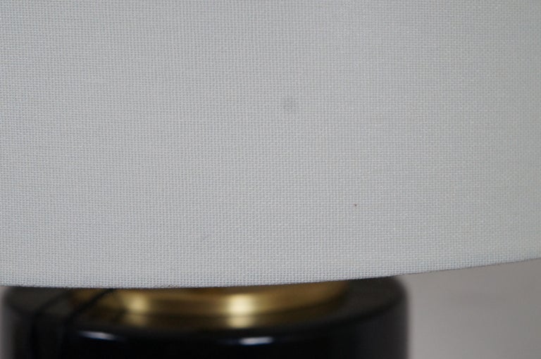 Kate Spade Black Porcelain and Brass Round Cylinder Table Lamp NWT For