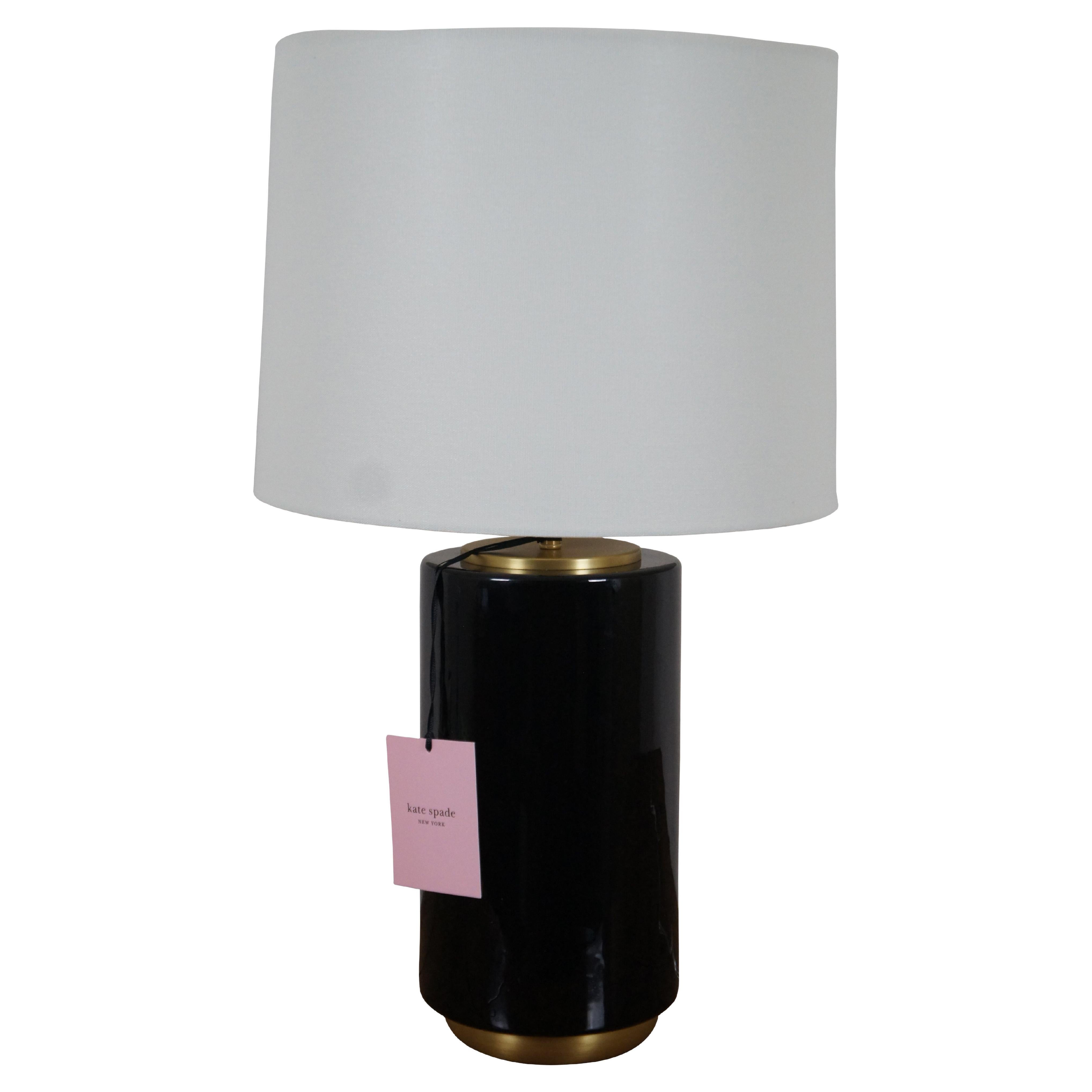 Kate Spade Black Porcelain & Brass Round Cylinder Table Lamp NWT