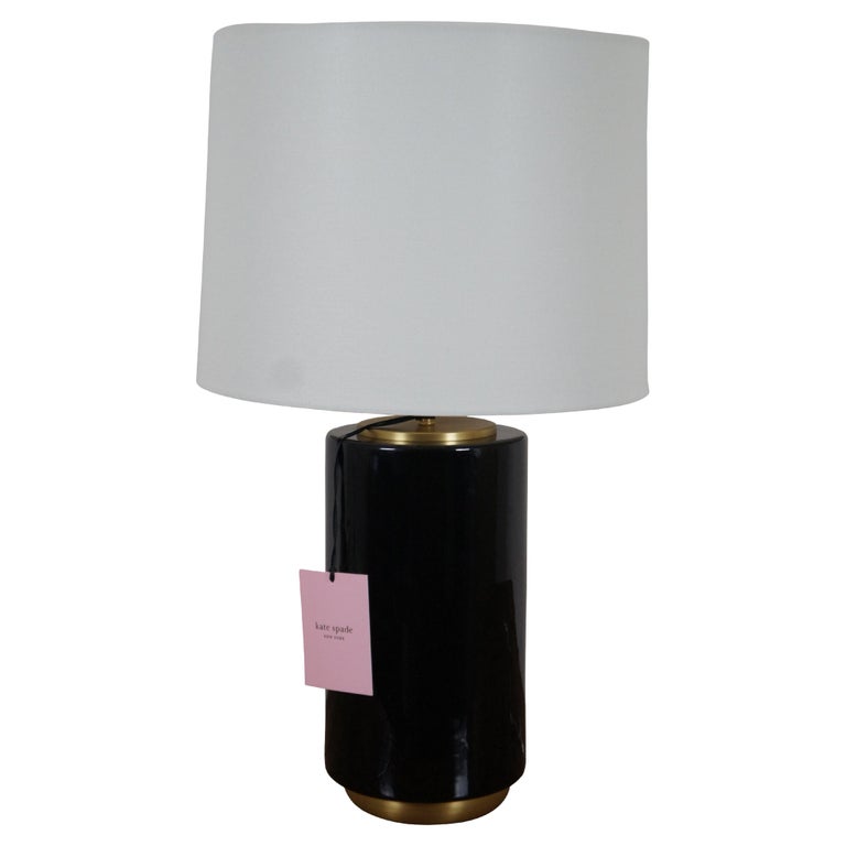 Kate Spade Black Porcelain and Brass Round Cylinder Table Lamp NWT For