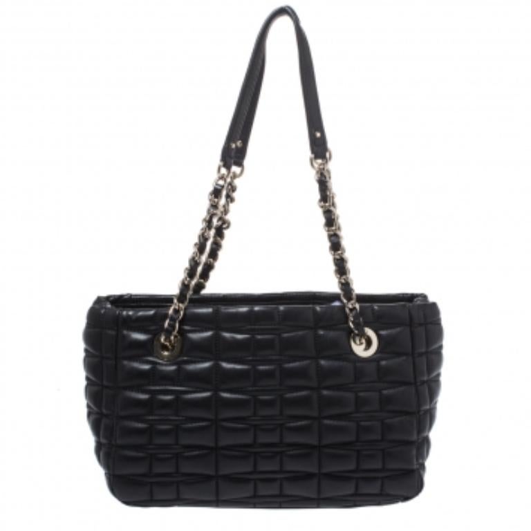 Kate Spade Black Square Quilted Leather Chain Tote For Sale 6