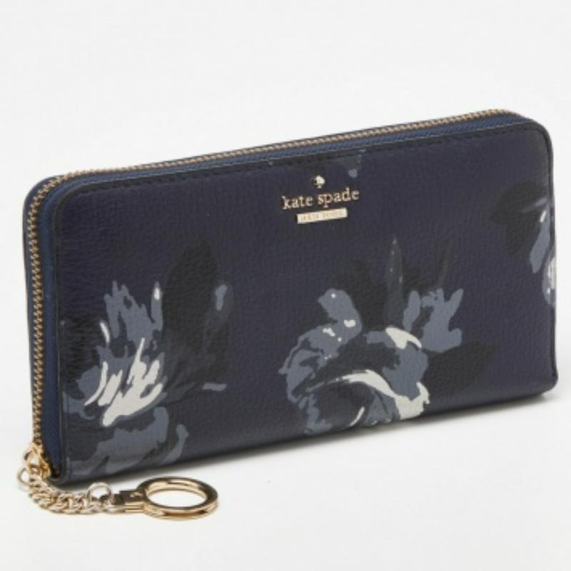 Kate Spade Blaue Portemonnaie mit Reißverschluss und FLoral-Druck aus Leder im Angebot 3