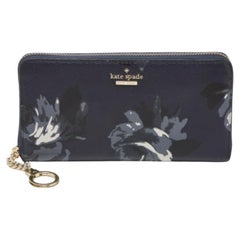 Kate Spade Blue FLoral Print Leather Zip Around Wallet