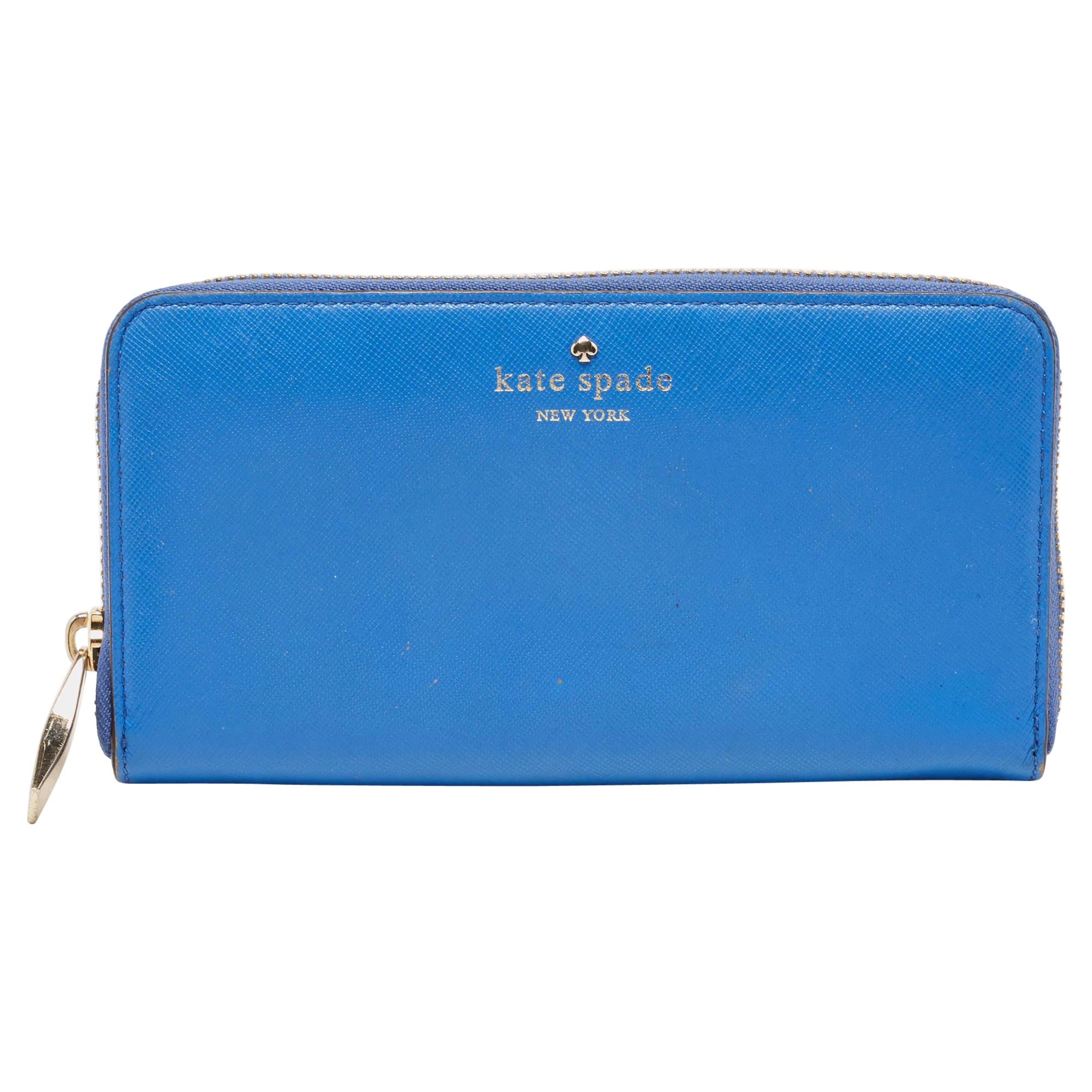 Portafoglio con zip in pelle blu di Kate Spade