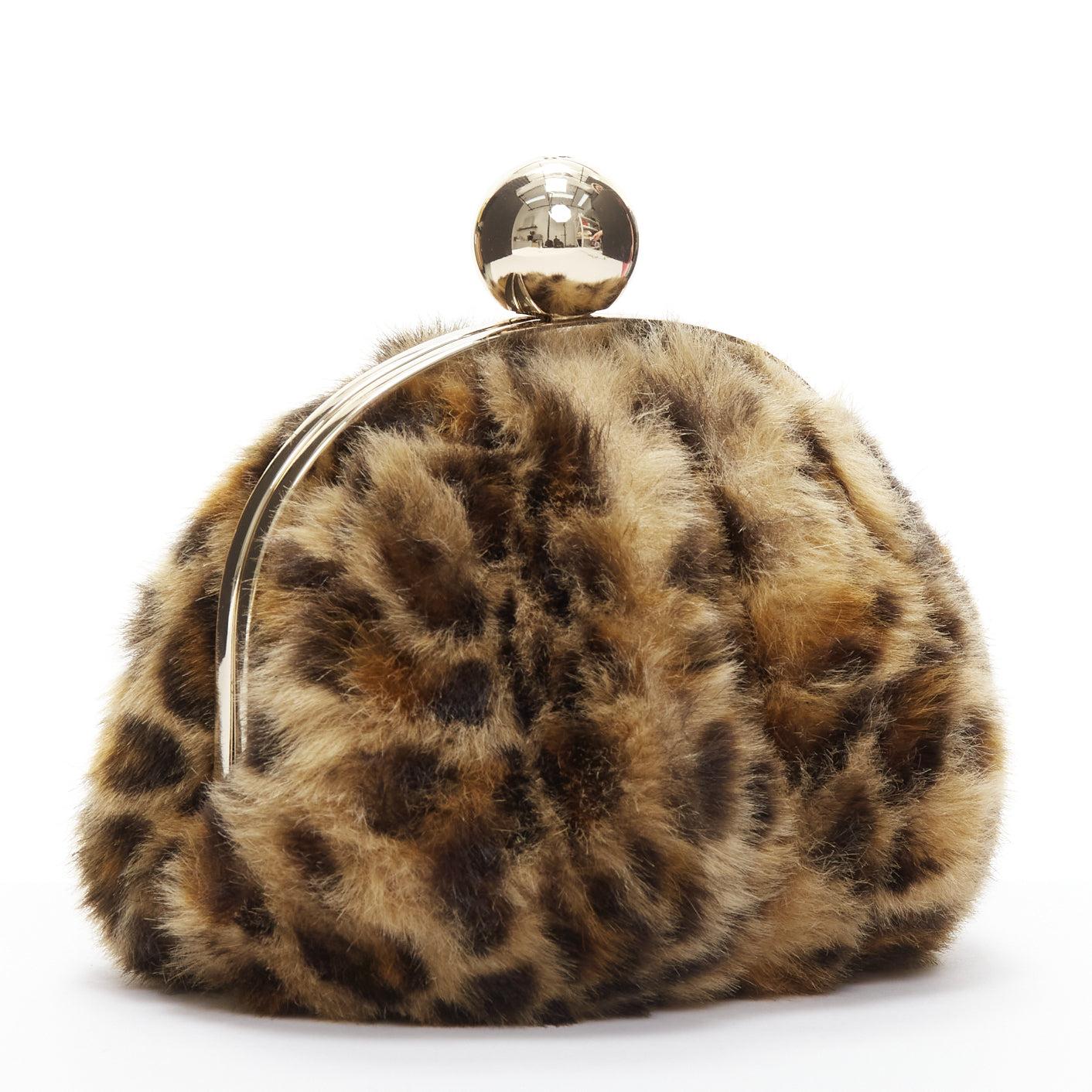 Brown KATE SPADE brown leopard print faux fur gold ball clasp crossbody evening bag For Sale