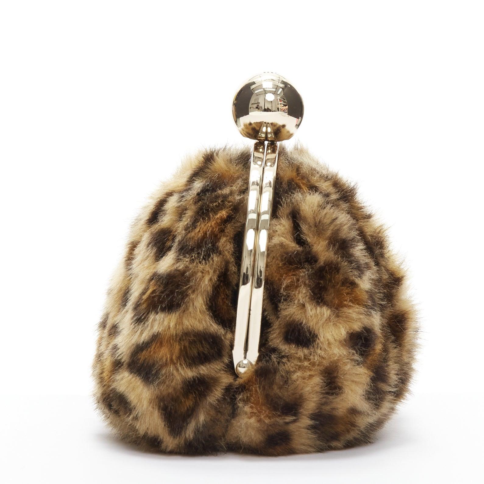 KATE SPADE brown leopard print faux fur gold ball clasp crossbody evening bag In Good Condition For Sale In Hong Kong, NT