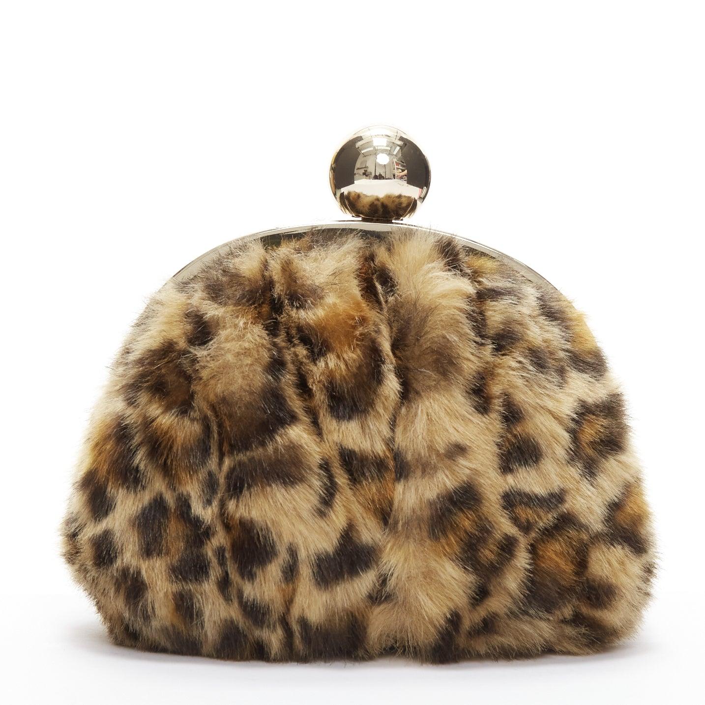 Women's KATE SPADE brown leopard print faux fur gold ball clasp crossbody evening bag For Sale