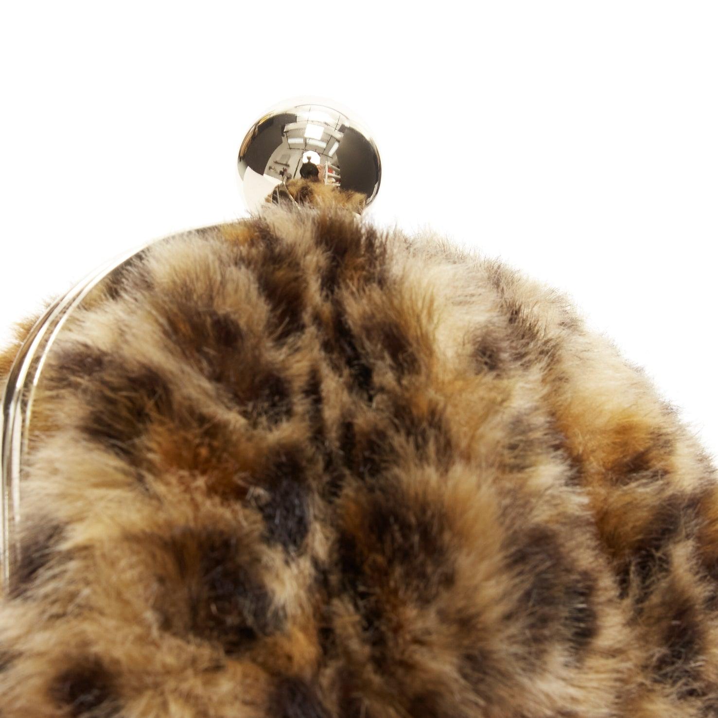 KATE SPADE brown leopard print faux fur gold ball clasp crossbody evening bag For Sale 2