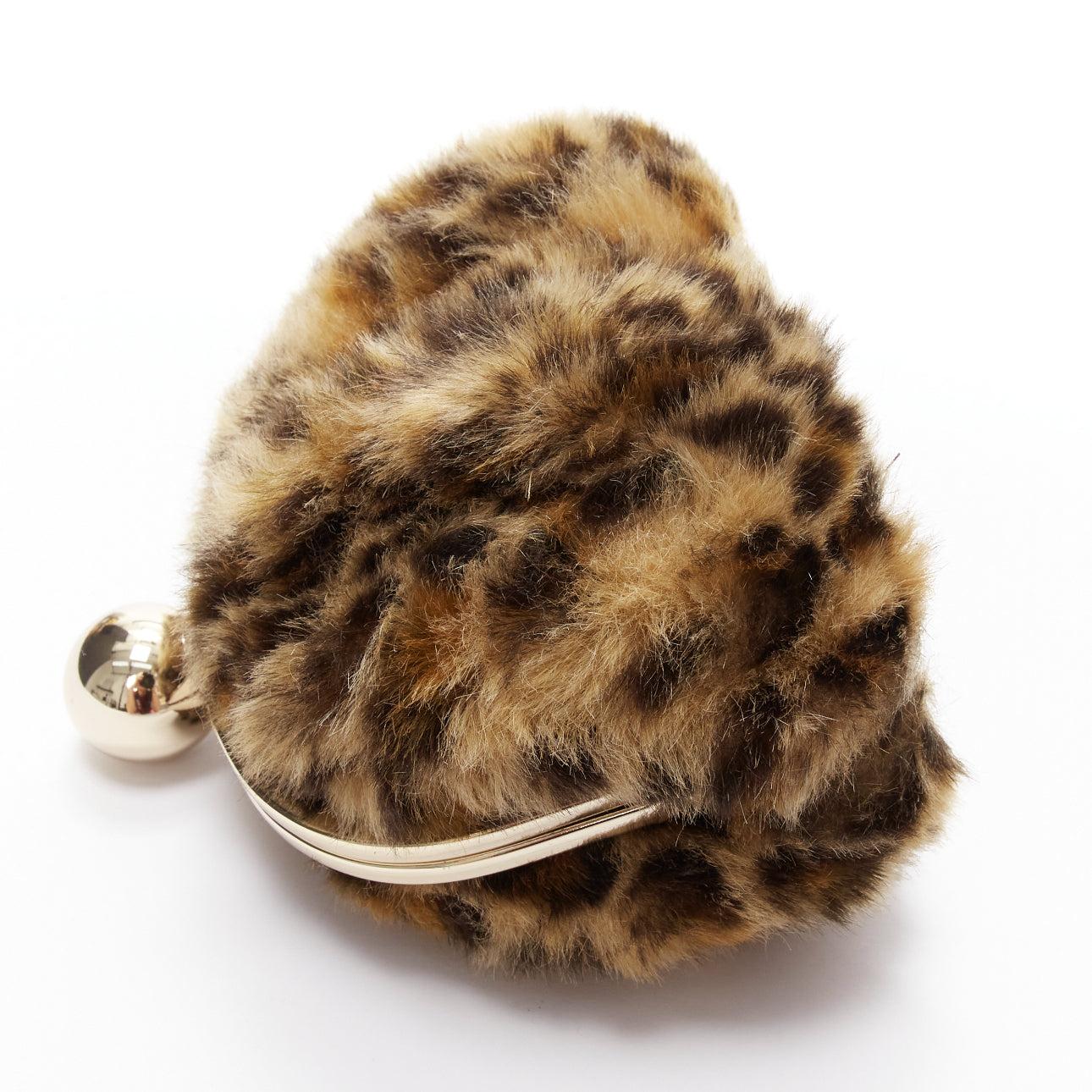 KATE SPADE brown leopard print faux fur gold ball clasp crossbody evening bag For Sale 3