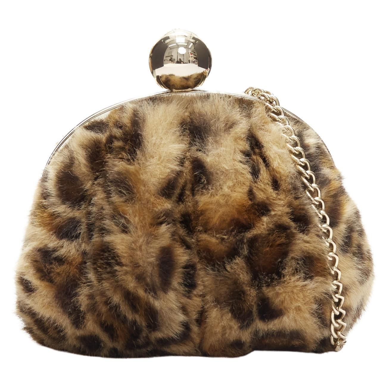 KATE SPADE brown leopard print faux fur gold ball clasp crossbody evening bag For Sale
