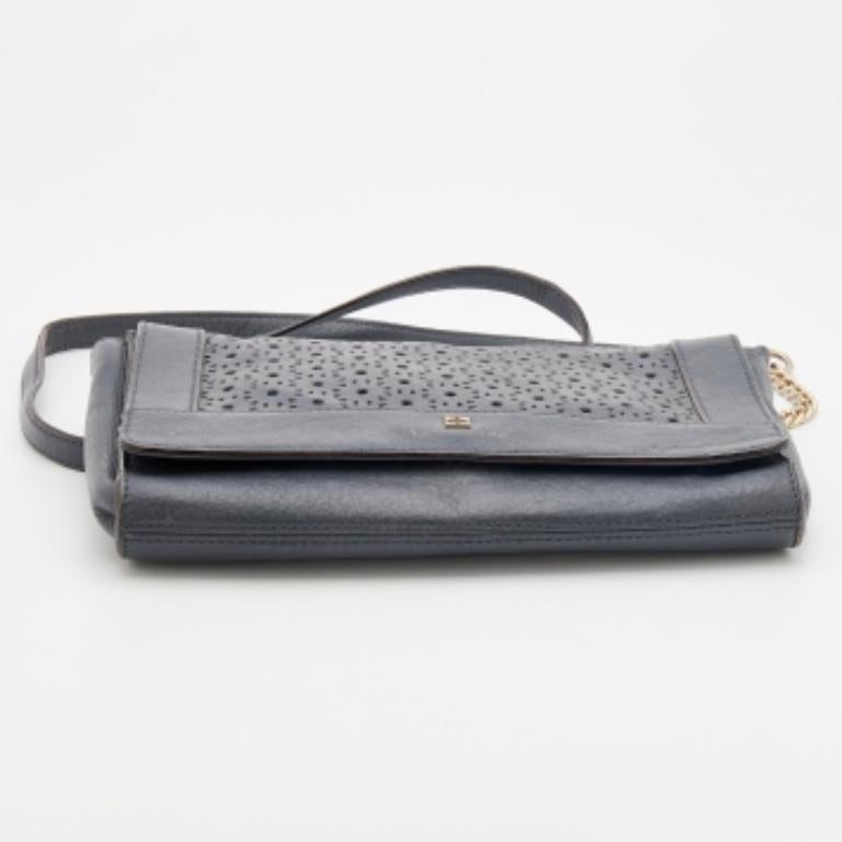 Kate Spade Dark Grey Leather Perforated Flap Shoulder Bag For Sale 2