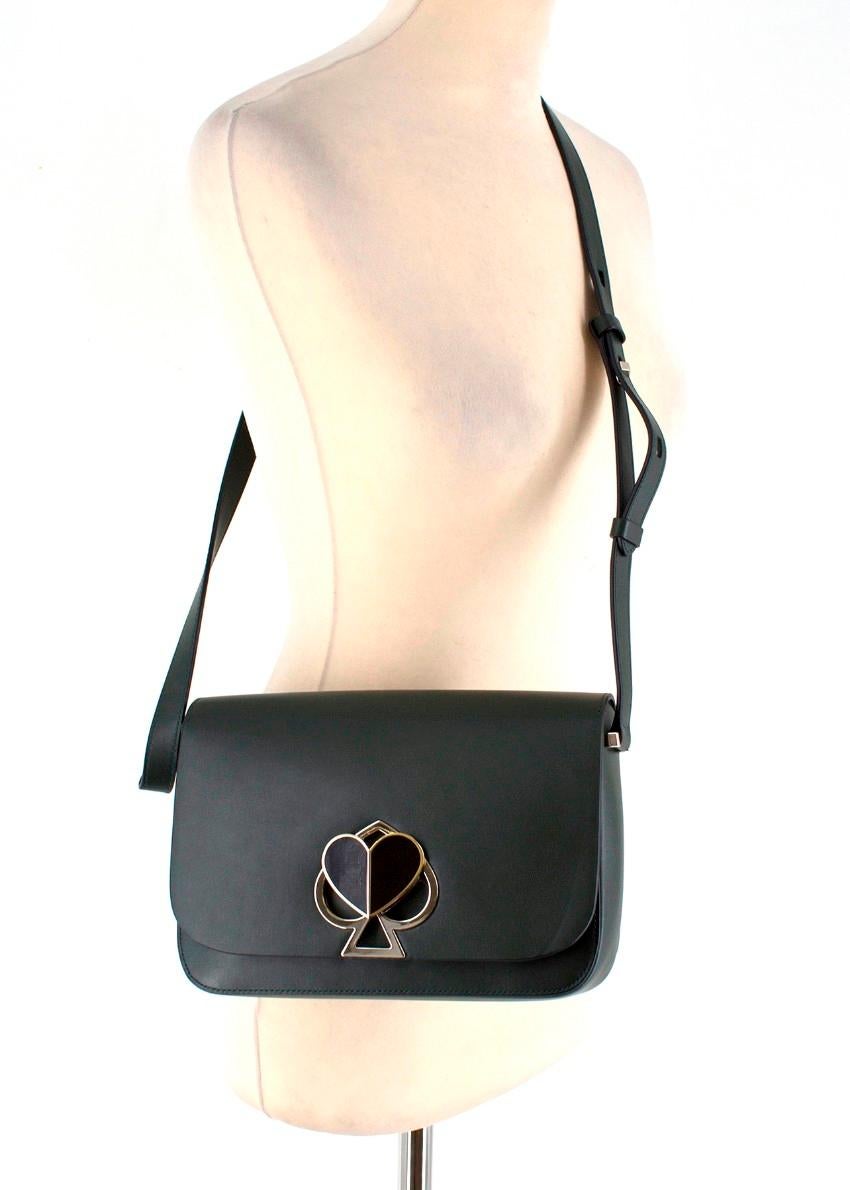 Black Kate Spade Deep Green Spade Turnlock Leather Crossbody Bag