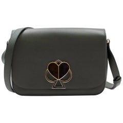 Kate Spade Deep Green Spade Turnlock Leather Crossbody Bag
