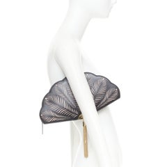 KATE SPADE Dress The Part black leather cut gold tassel fan clutch bag