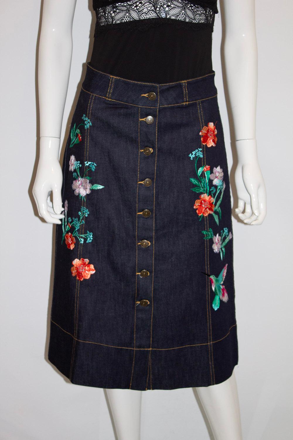 Black Kate Spade Embroidered Denim Skirt For Sale