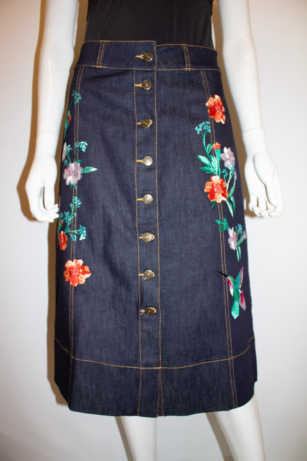 Kate Spade Embroidered Denim Skirt For Sale 1