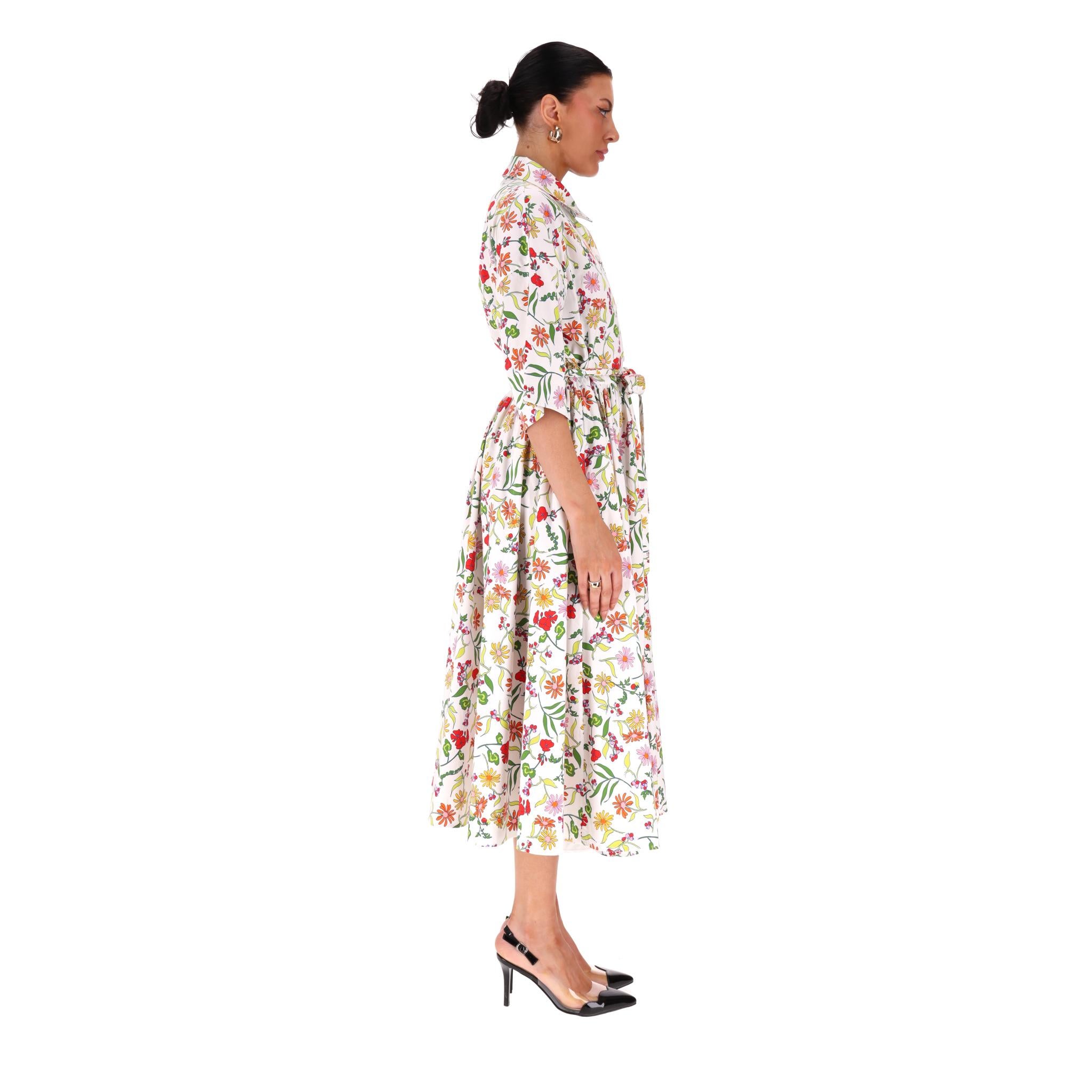 Beige Kate Spade Floral Print Cotton Shirt Dress For Sale