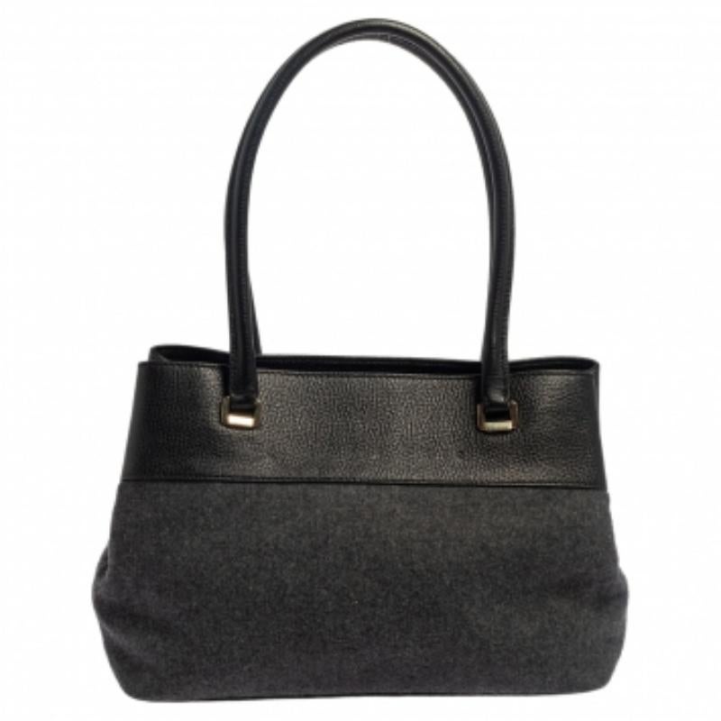 Kate Spade Grau/Schwarz Henderson Street Tote aus Wolle und Leder Damen im Angebot