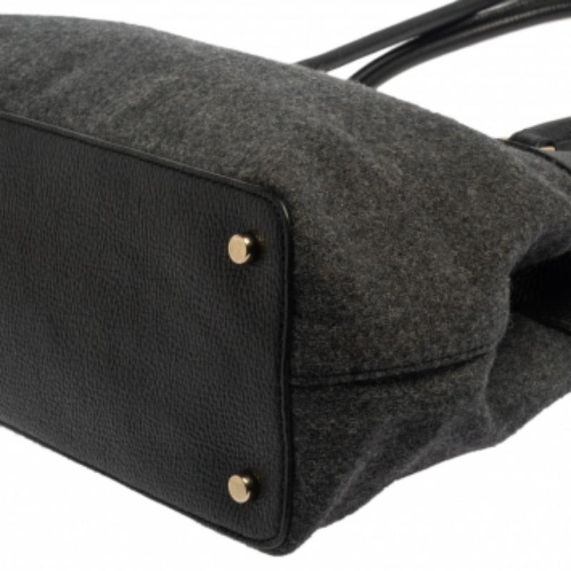 Kate Spade Grau/Schwarz Henderson Street Tote aus Wolle und Leder im Angebot 3