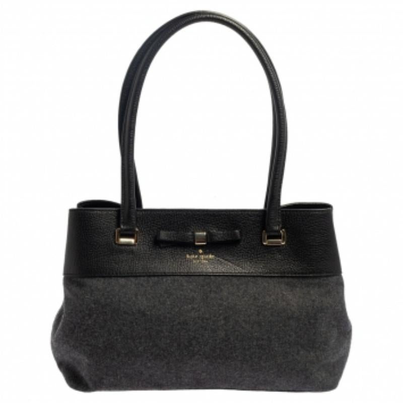 Kate Spade Grau/Schwarz Henderson Street Tote aus Wolle und Leder im Angebot