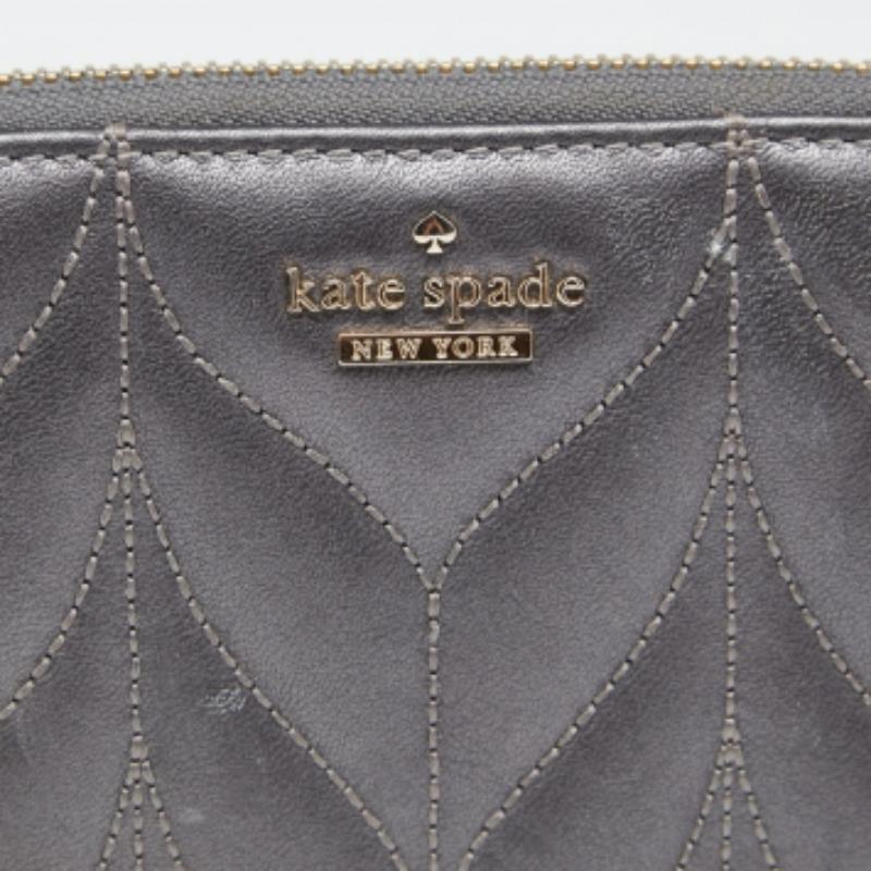 Kate Spade Grey Briar Lane Quilted Leather Neda Zip Around Wallet For Sale 3