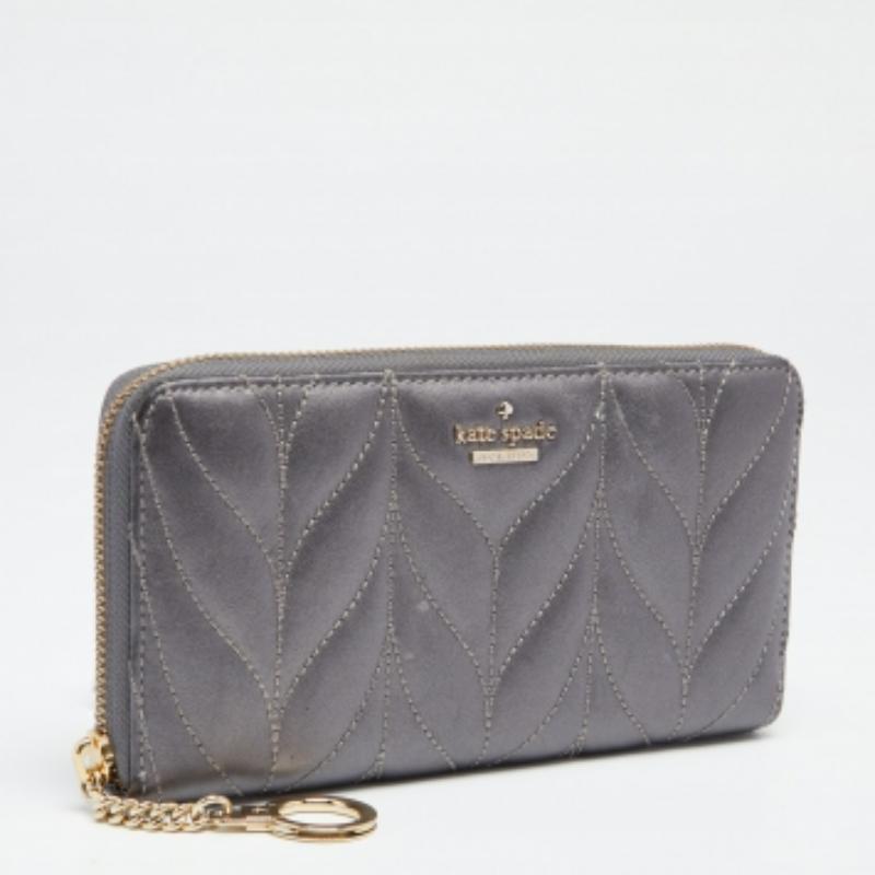 Kate Spade Grey Briar Lane Quilted Leather Neda Zip Around Wallet For Sale 4