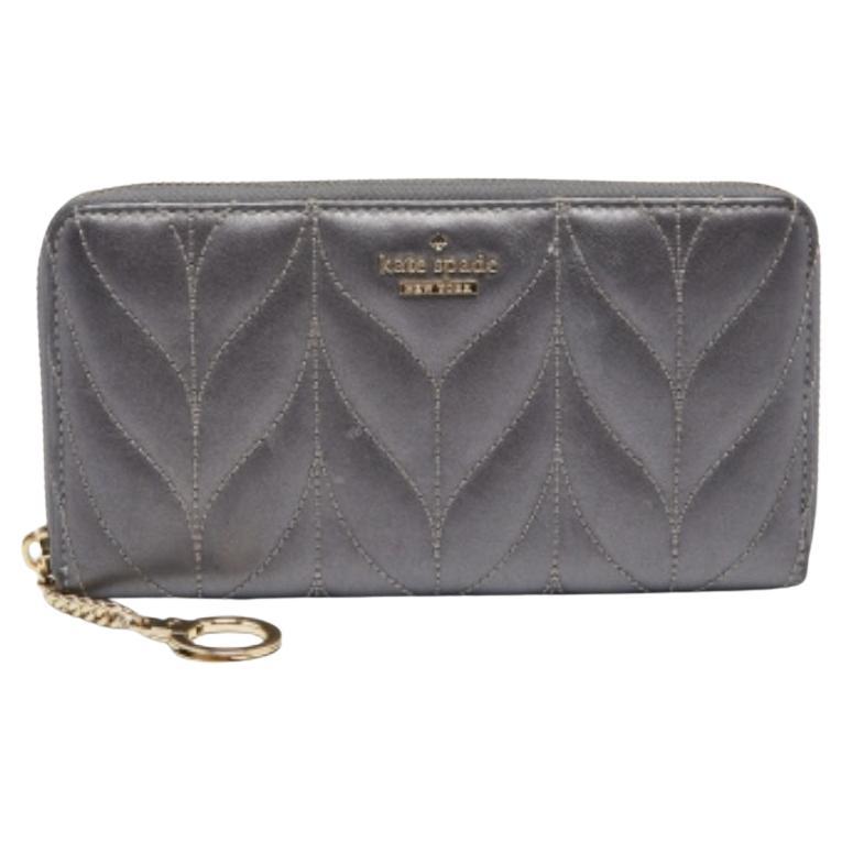 Kate Spade Grey Briar Lane Quilted Leather Neda Zip Around Wallet For Sale