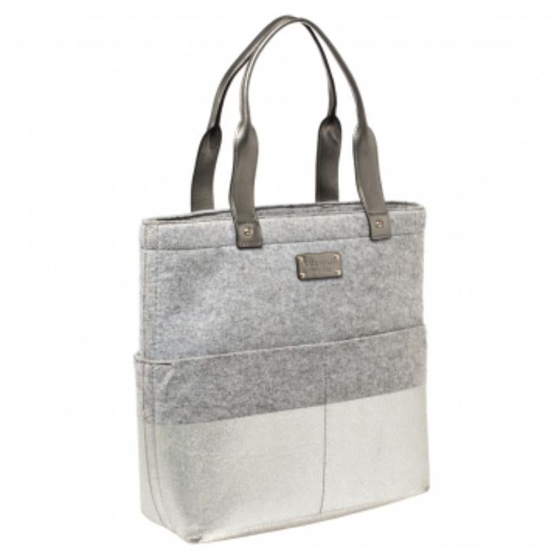 Kate Spade Grey Frosted Wool and Leather Quinn Tote For Sale 3