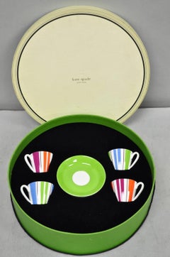Kate Spade Lenox Collins Stripe Demitasse Espresso Cup & Saucer NIB - Set of 4