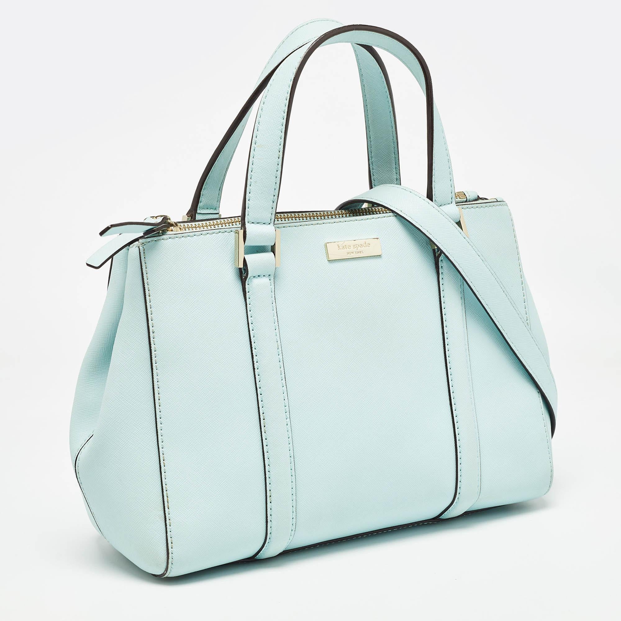 Gray Kate Spade Light Blue Leather Small Newberry Lane Loden Top Handle Bag For Sale