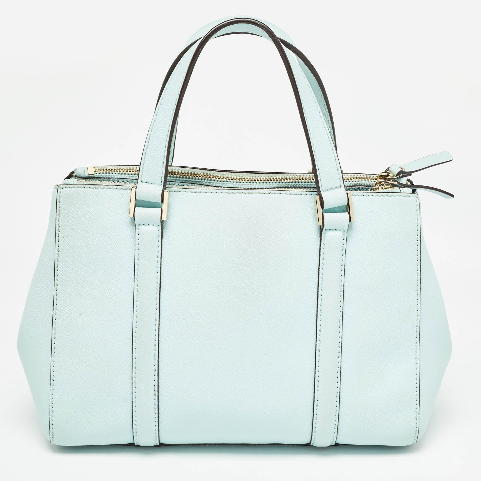 Kate Spade Light Blue Leather Small Newberry Lane Loden Top Handle Bag In Good Condition For Sale In Dubai, Al Qouz 2