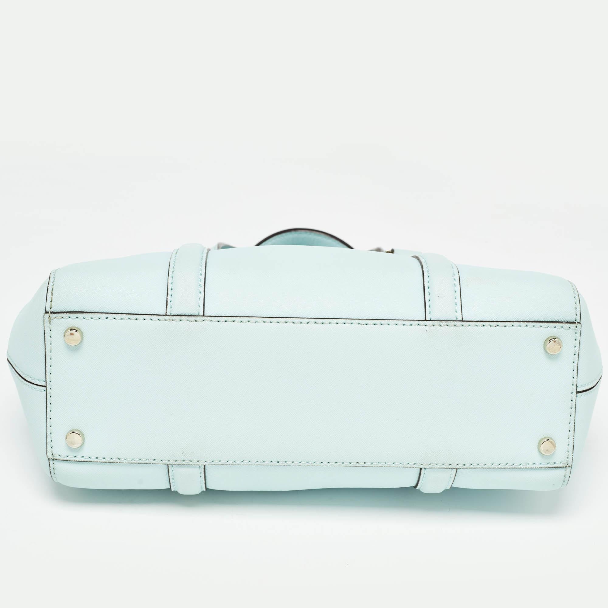 Kate Spade Light Blue Leather Small Newberry Lane Loden Top Handle Bag For Sale 2