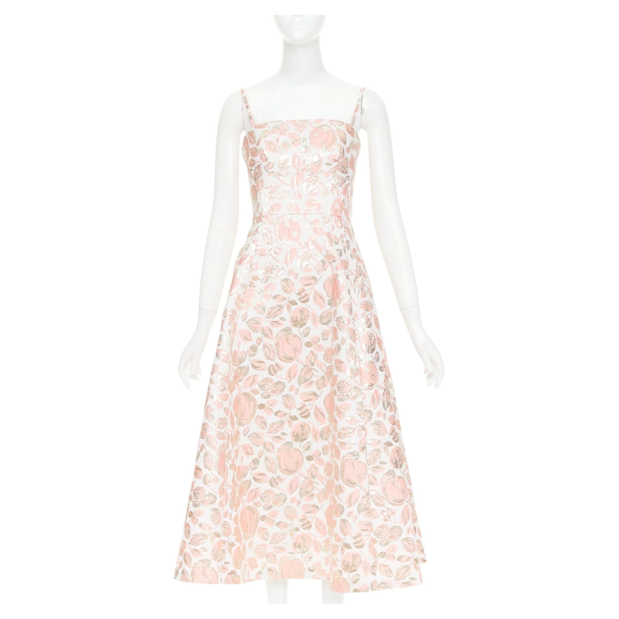 KATE SPADE robe midi en brocart rose métallisé et or Rosebud US4 M en vente