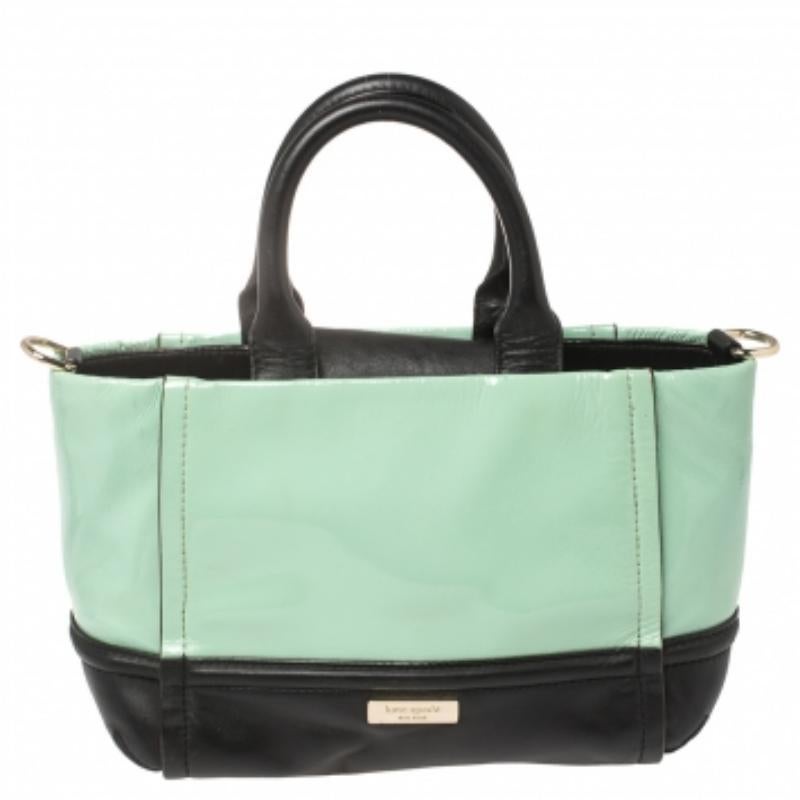 Women's Kate Spade Mint Green/Black Patent and Leather Chelsea Park Gigi Tote For Sale