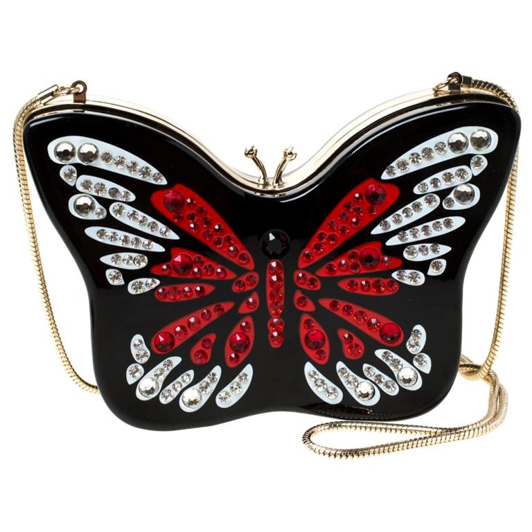 Kate Spade Multicolor Crystal Embellished Wing It Butterfly Chain Clutch