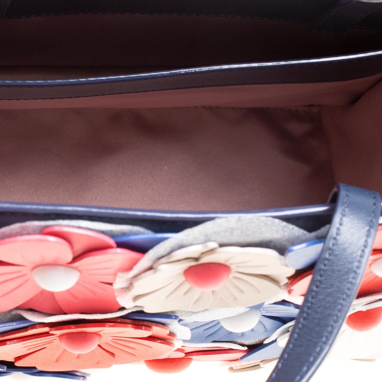 Kate Spade Navy Blue Leather Floral Applique Daisy Lane Sam Top Handle