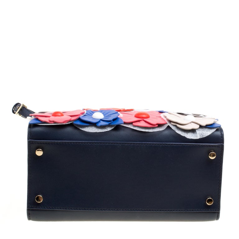 Kate Spade Navy Blue Leather Floral Applique Daisy Lane Sam Top Handle