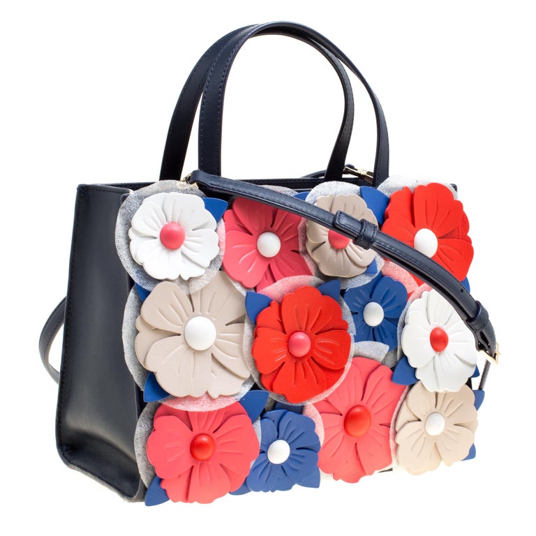 Kate Spade Navy Blue Leather Floral Applique Daisy Lane Sam Top Handle
