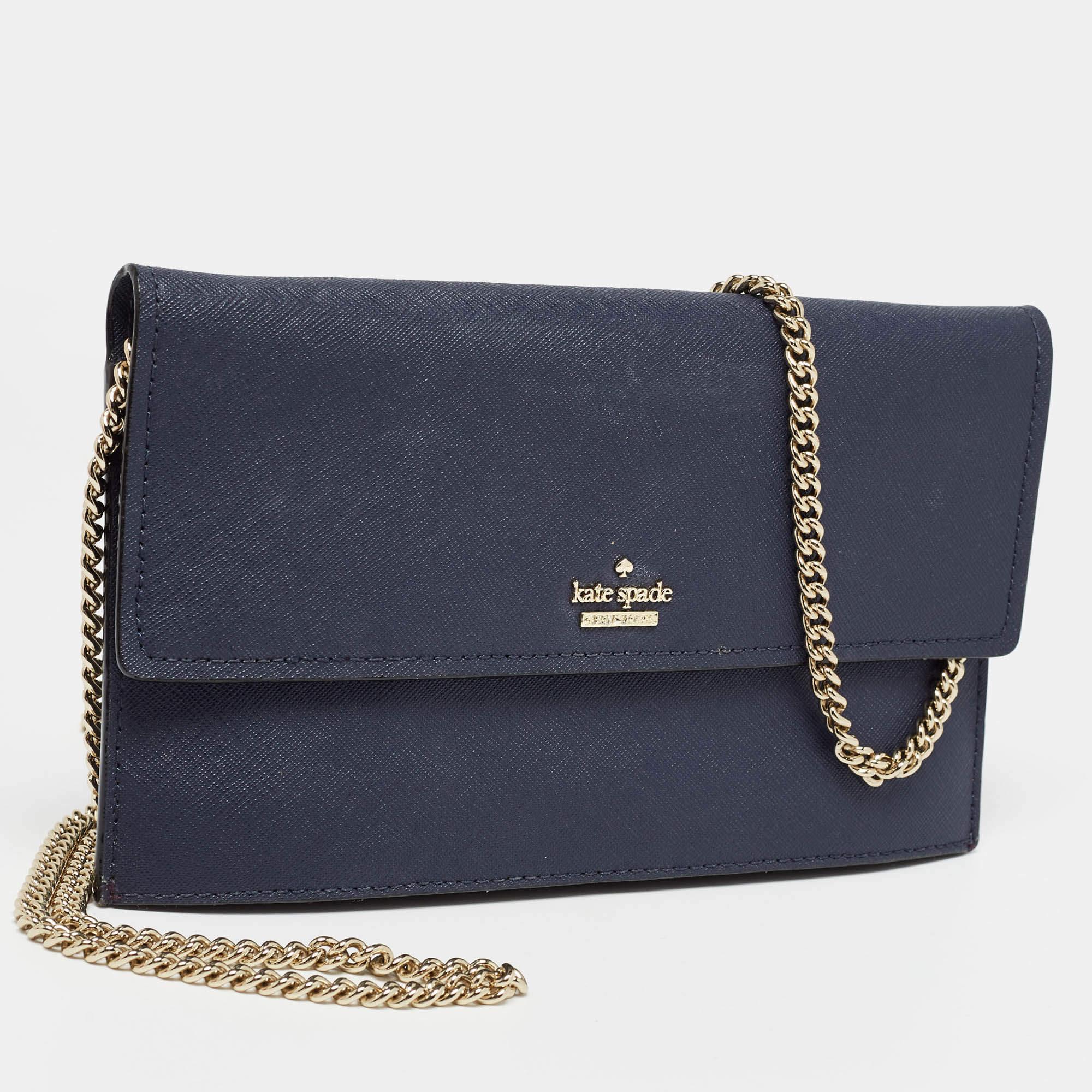 Black Kate Spade Navy Blue Leather Mini Cameron Street Briley Chain Clutch