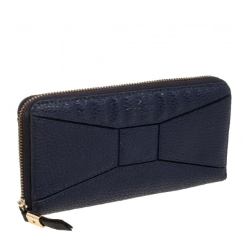 Black Kate Spade Navy Blue Leather Zip Around Wallet For Sale