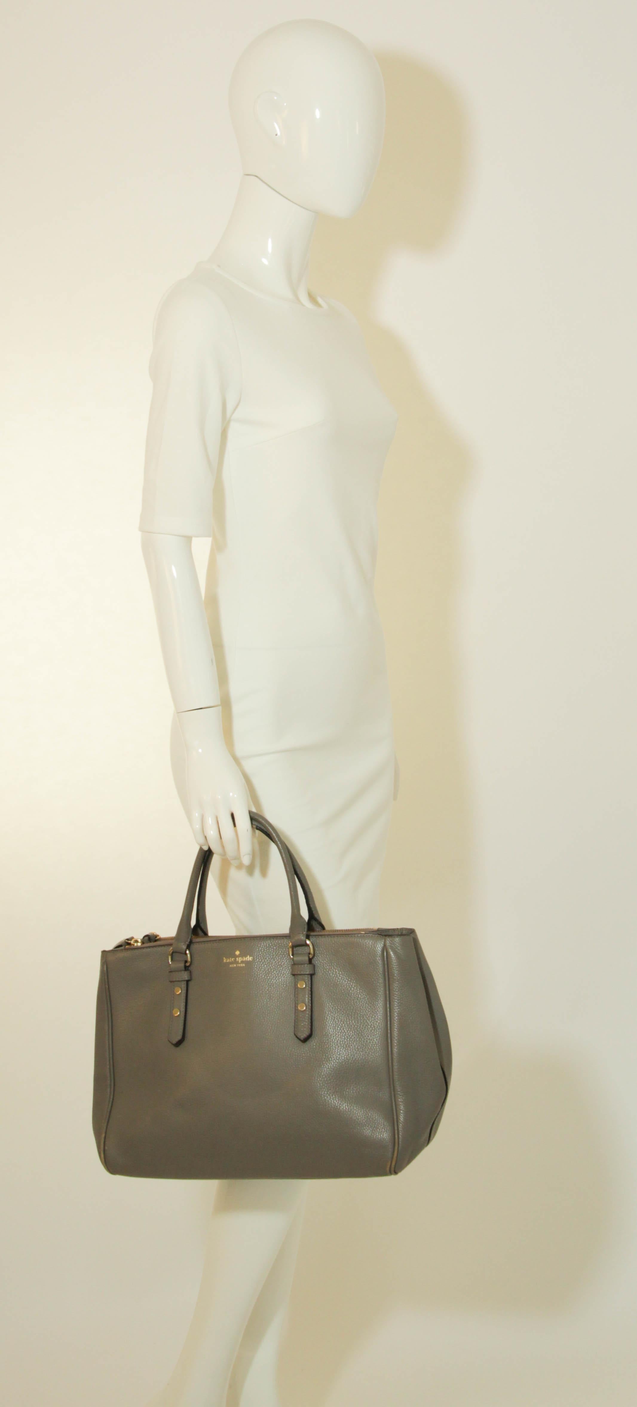 Brown Kate Spade New York Mulberry Street Grey Pebbled Leather Large Tote For Sale