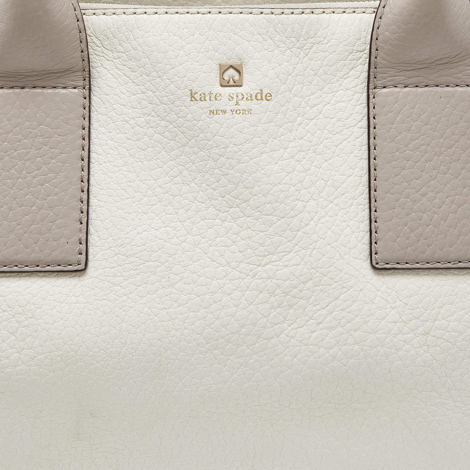 Women's Kate Spade Off White/Grey Leather Double Zip Satchel For Sale