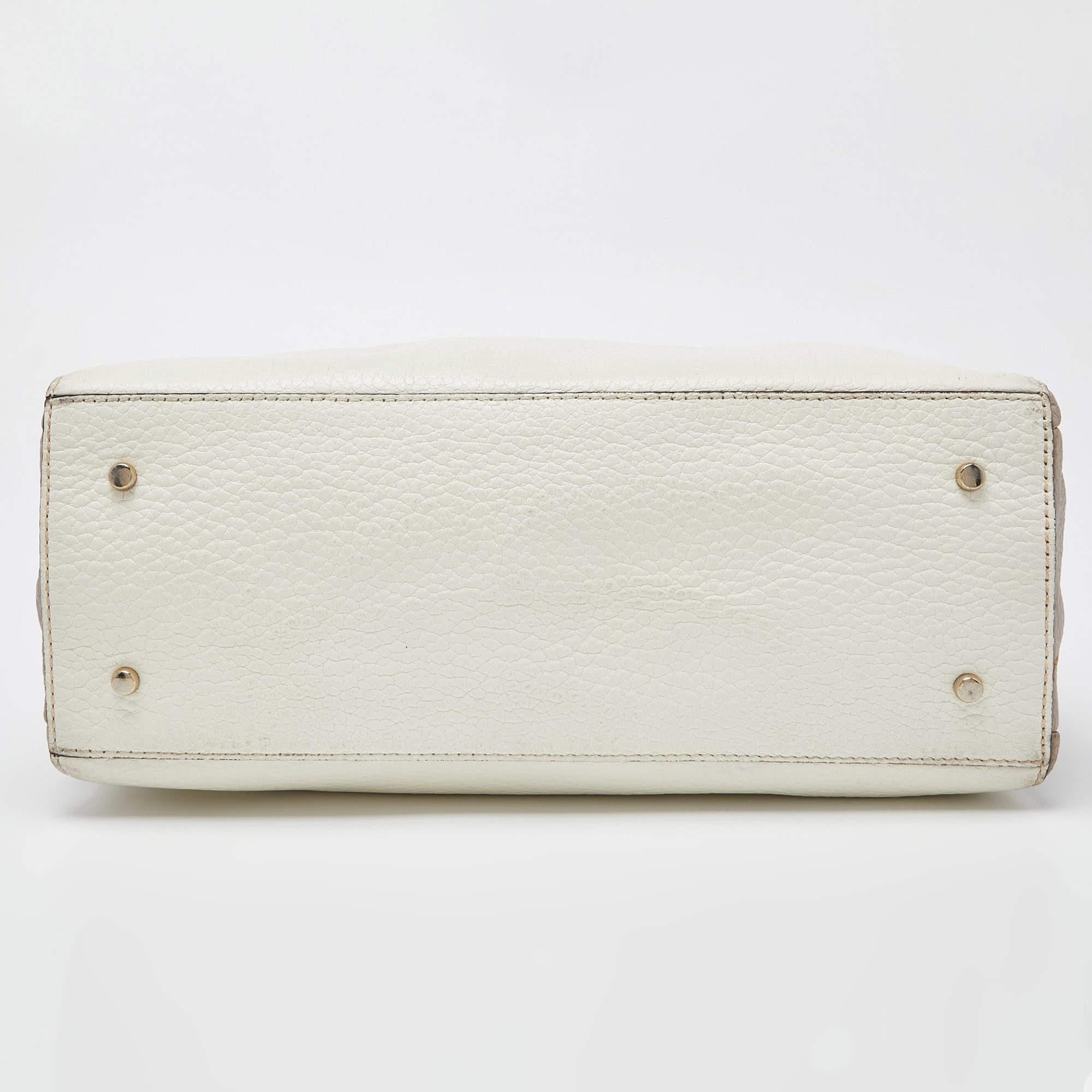 Kate Spade Off White/Grey Leather Double Zip Satchel For Sale 2