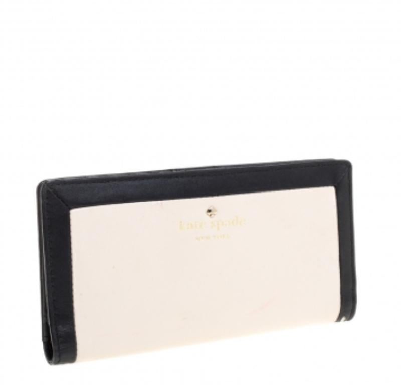 Beige Kate Spade Pink/Black Leather Long Bifold Wallet For Sale